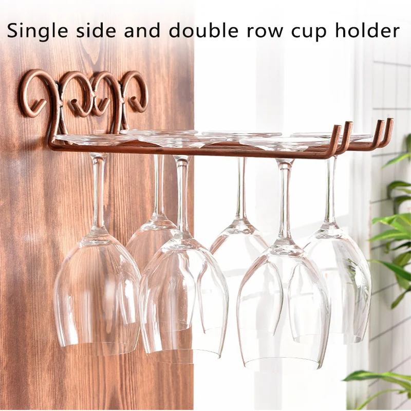 Wall-mounted double-row red wine cup rack hanging upside-down and elevated kitchen restanrant holder | Обустройство дома