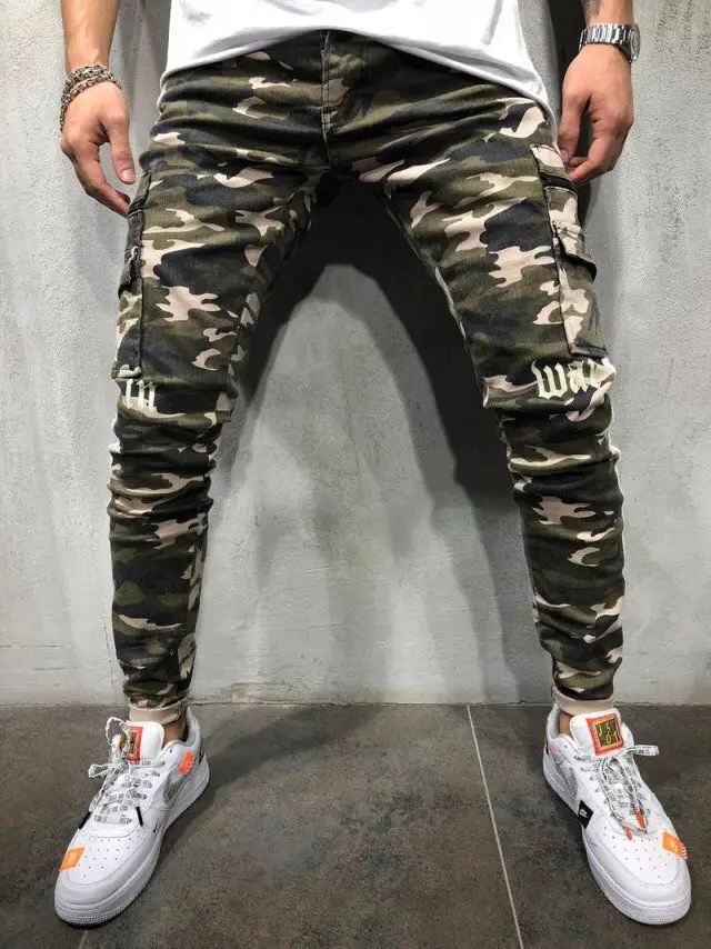 New Masculina Jeans Men 2020 Nouveau Multi Pocket Mens Denim Side Webbing Camouflage Hip Hop Heren De | Мужская одежда
