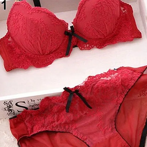 Women Sexy Lace Flower Embroider Bow Decor Push Up Bra Set Knickers Lingerie New Arrival Hot Sale | Женская одежда