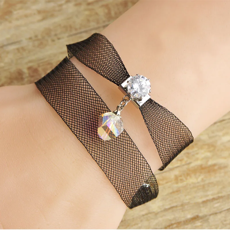 MECHOSEN Lace Chokers Necklaces For Women Sparkling Cubic Zirconia Pendant charms Collier Colar Mujer Party Jewelry chakra wicca | Украшения