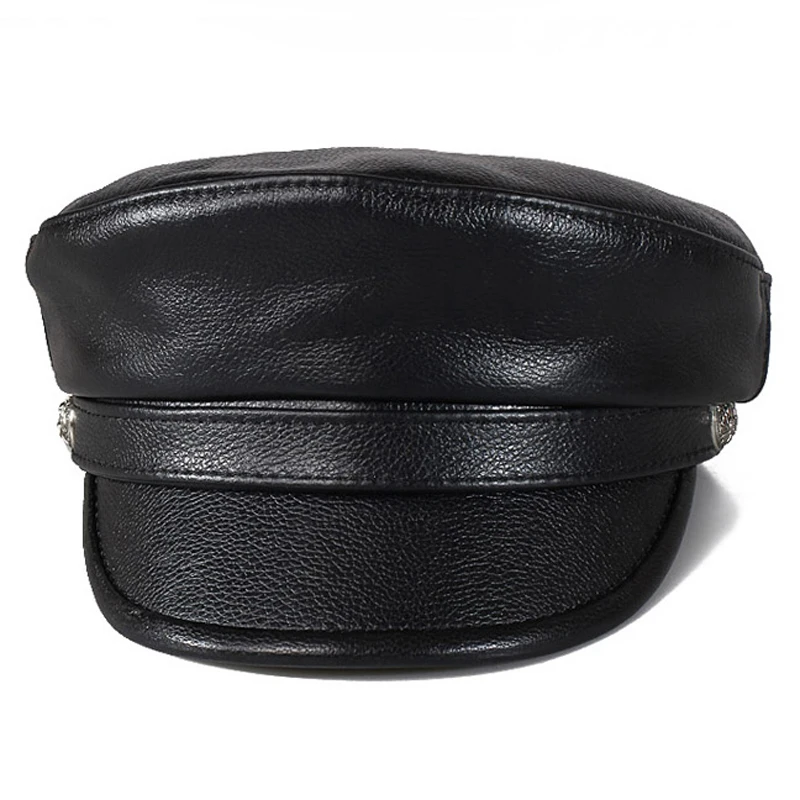 Новинка 2019 модные шапки в стиле милитари из натуральной кожи для женщин и мужчин
