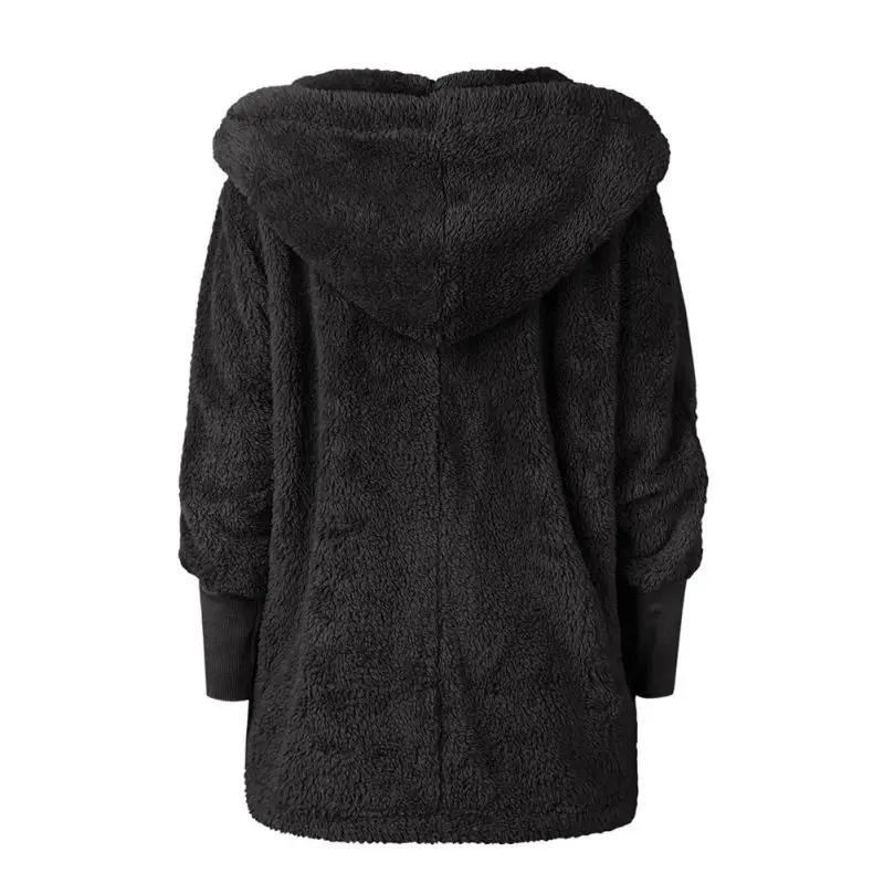 

Women Wool Coat Casual Slim Open Stitch Warm Soft Long Sleeve Hooded Blends Female Plush Overcoat Loose Outerwear Autumn/Winter