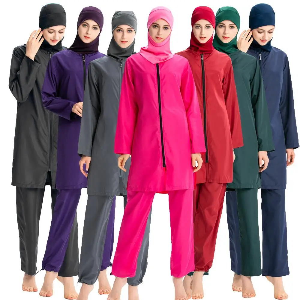 Burkini скромный Мусульманский купальник для женщин на молнии хиджаб полный пляжная