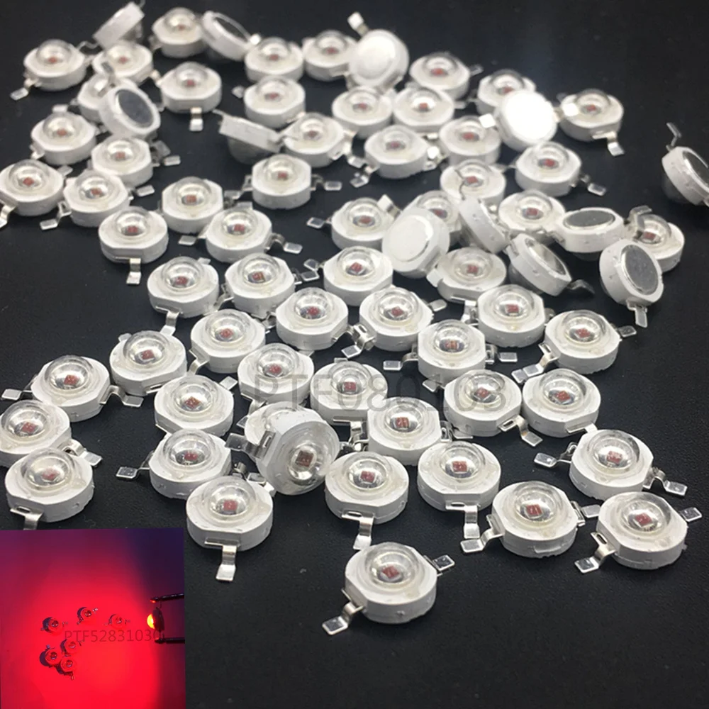 100 шт 3W LED красный 660nm высокой мощности Светодиодные лампы 700mA 2 2-2 4 V 30-40LM 42mil завод