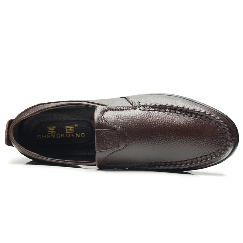 SHENGKUANG Genuine Leather Mens Shoes Slip-On Casual Black Brown Simple Style Leisure Shoe | Обувь