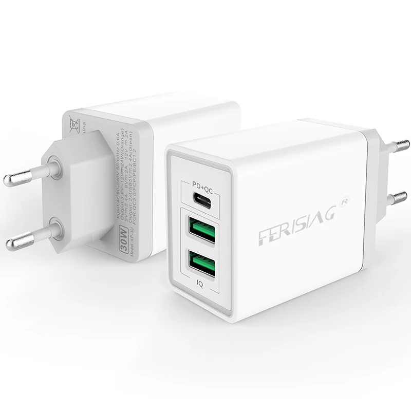 Быстрое зарядное устройство USB Type C PD + QC3.0 QC4.0 30 Вт ЕС/США быстрая зарядка для