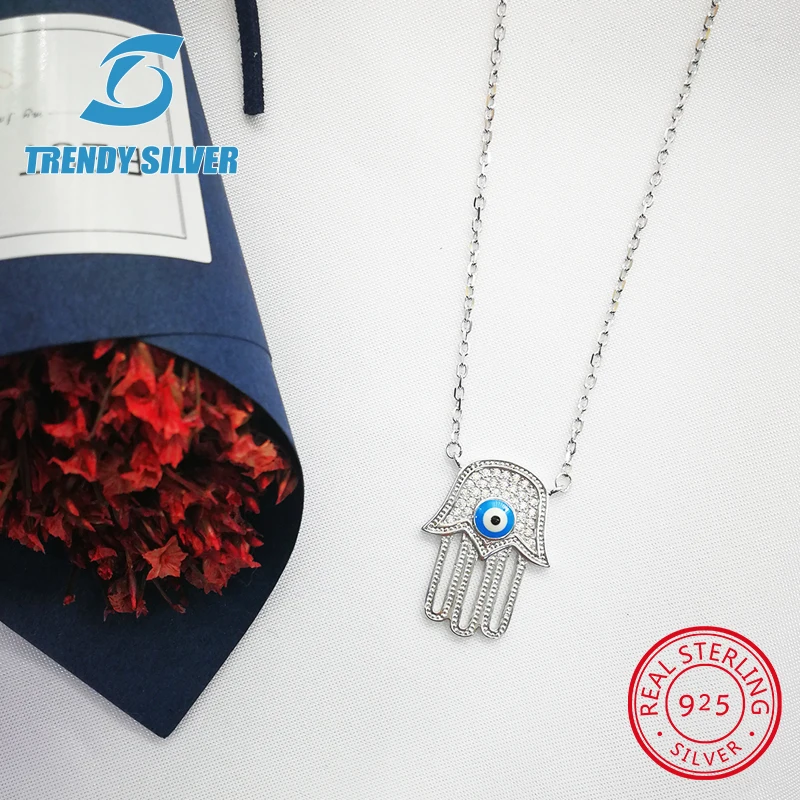 925 серебро Lucky Hamsa ожерелье с дизайном рука кулоны Фатима для женщин хорошее