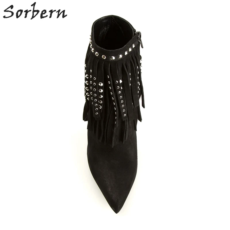 Женские ботинки с заклепками Sorbern черные вечерние на тонком каблуке 2017|ankle boots for
