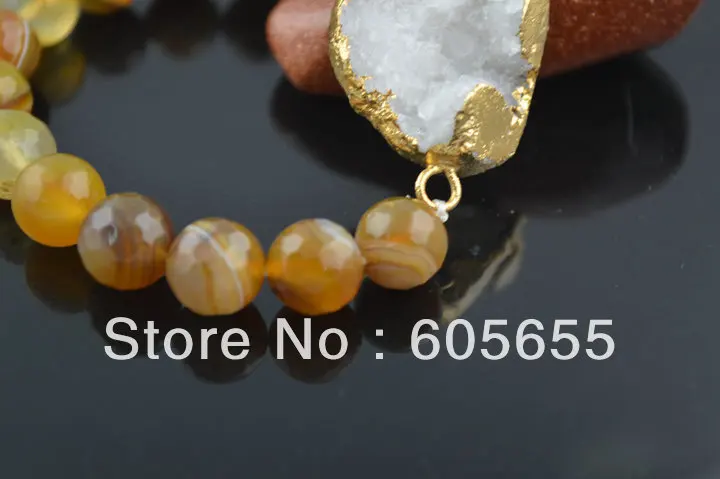 Faceted Coffee Yellow Stone Round Beads Elastic Line Drusy Geode Charm Bracelets Fashion Jewelry | Украшения и аксессуары