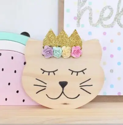 gold cat Деревянные игрушки для животных лиса/медведь/кролик/кошка Настенный декор детское деревянное украшение для мебели ремесло детская комната скандинавский реквизит 15*12 см - Цвет: gold cat