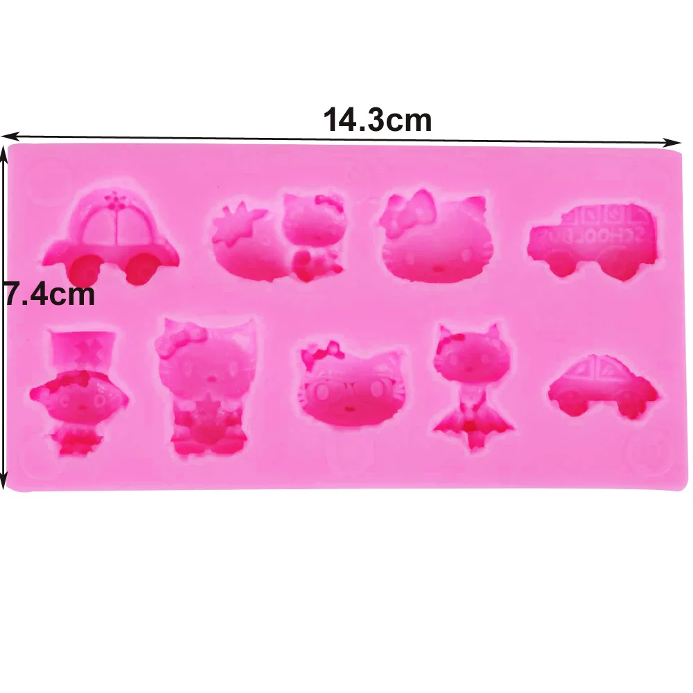 10PCS/SET F1241 Cute Cat and Cars Silicone Cake Mold Decorating DIY Sugarcraft Chocolate Candy Clay Moulds14.3 * 7.4 1.4cm | Дом и сад