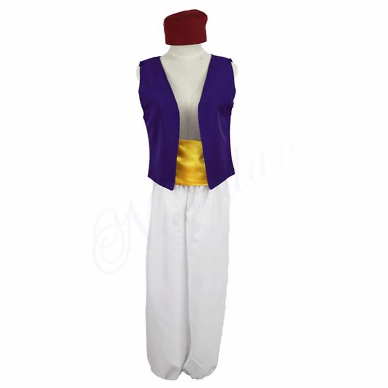 

Adult Men Aladdin Costume Halloween Anime Cosplay Fancy Dress Aladdin Lamp Prince Adam Costumes With Vest Pants