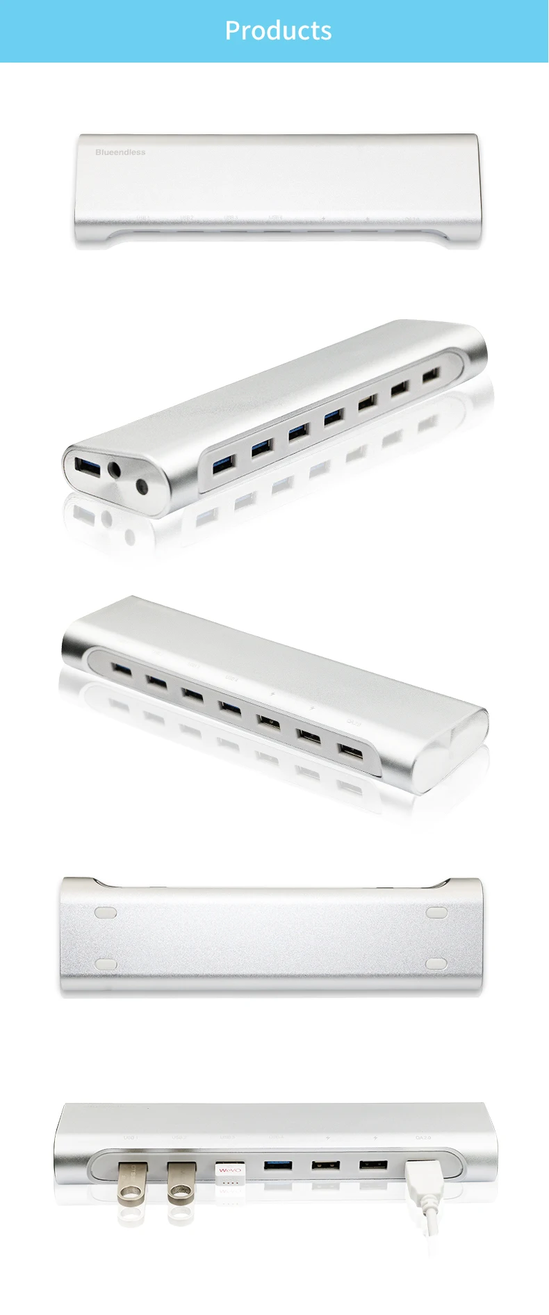 Blueendless Новое поступление Высокоскоростной 7 портов usb-хаб 3,0 компьютерный usb-разветвитель Rreader для MAC/Windows XP/Vista/7/8