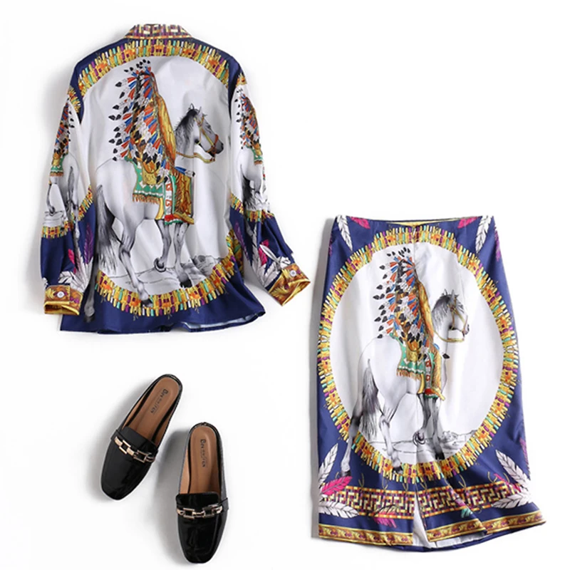 Trytree лето осень шелковистый принт женский костюм из двух предметов галстук