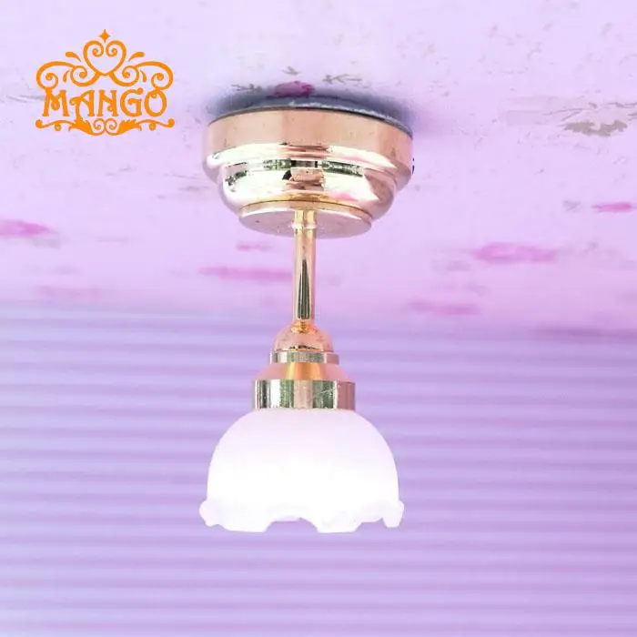 

1:12 Dollhouse Miniaturescale White Ceiling Tulip Light LED Battery Operated