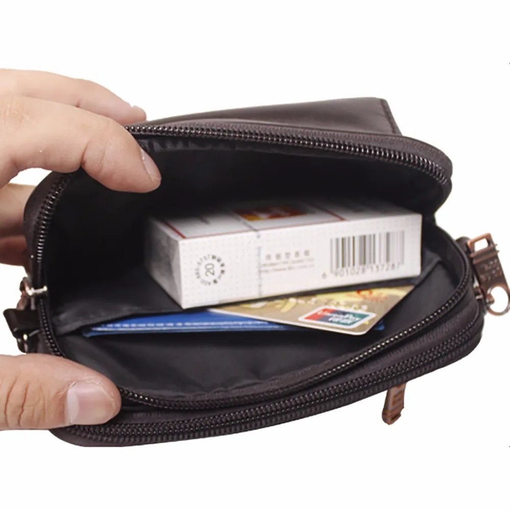 

Real Genuine Leather Designer Men Waist Bag Cell Phone Mobile Case Hip Belt Fanny Pack Double Zipper Cowhide Purse Clutch Bags
