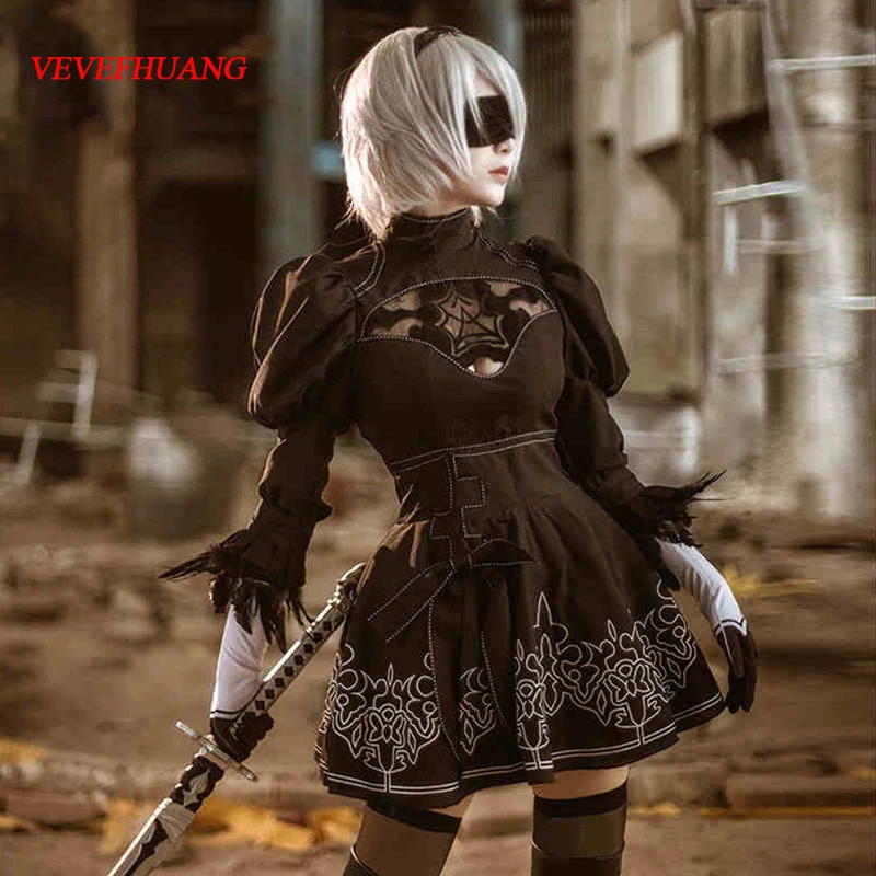 

VEVEFHUANG Nier Automata 2B Косплей Аниме Женский костюм комплект одежды Yorha Маскировка платье причудливый Хэллоуин для вечевечерние НКИ для девочек черный костюм