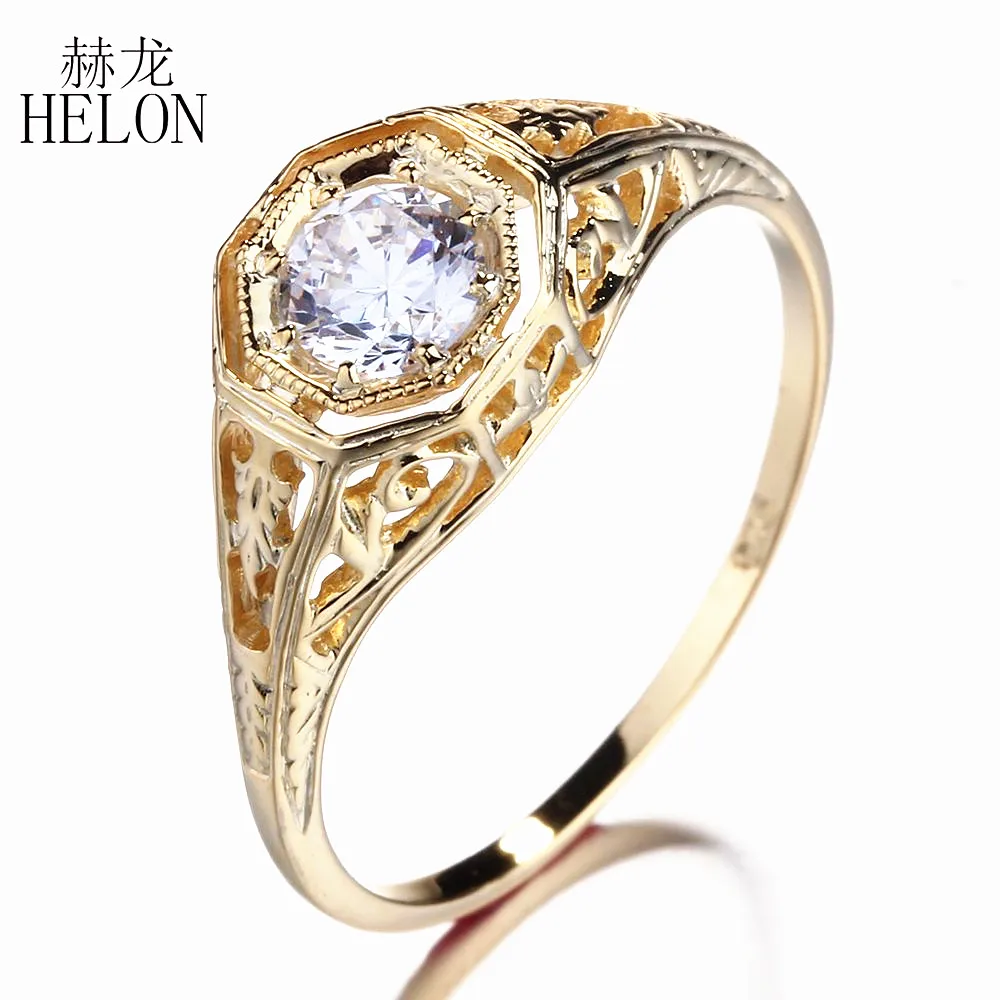 HELON Moissanite кольцо Настоящее 14K желтое золото 0.4ct VVS/DEF Тест Положительный муассант