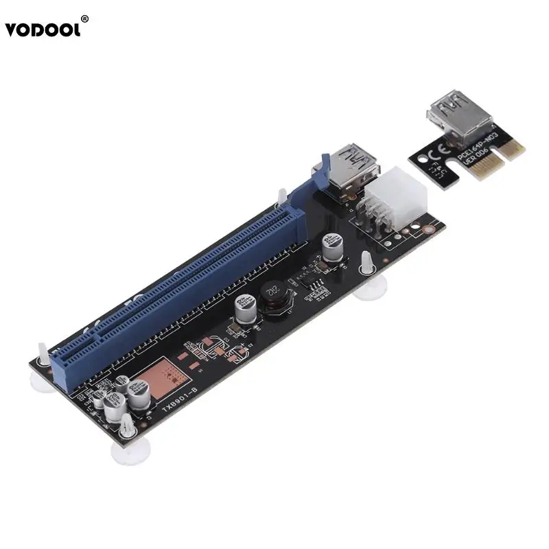 PCI E Express 1x к 16x расширитель переходника адаптера SATA 15Pin 6Pin кабель питания USB 3 0