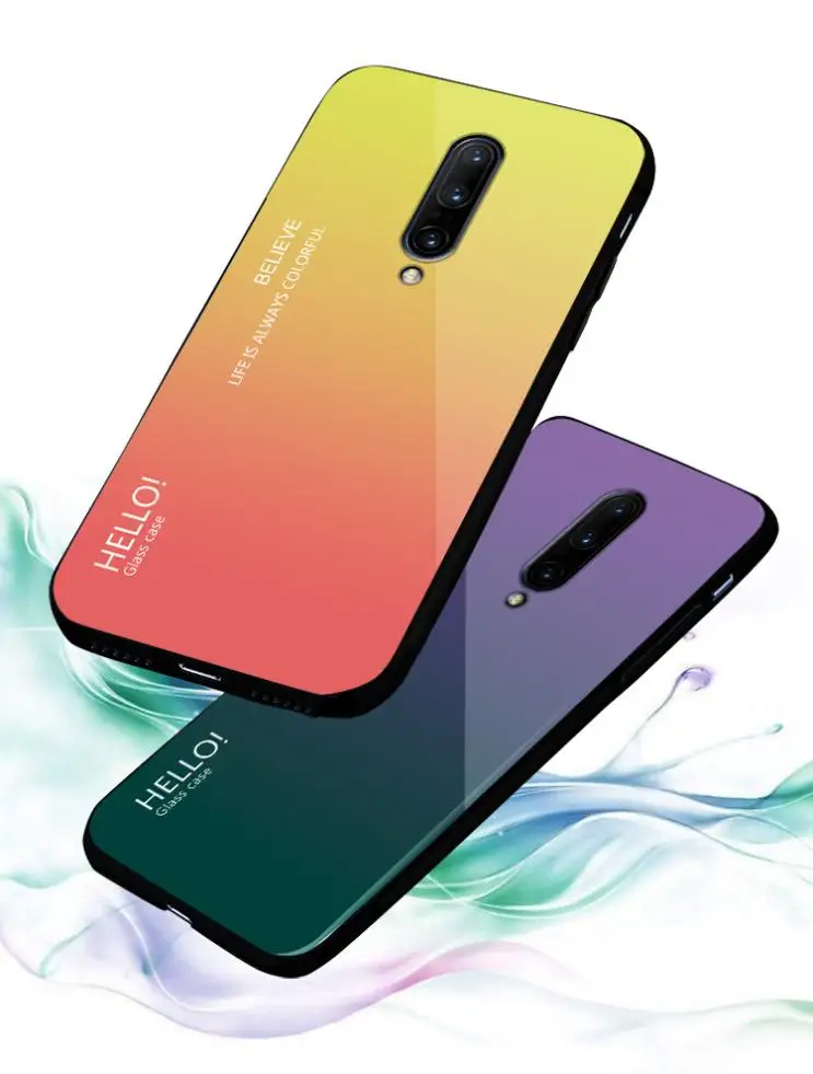 Для OnePlus 7 Pro/One Plus 7/6T чехол Модный градиент закаленное стекло задняя крышка Мягкий