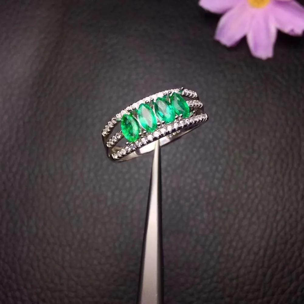 

Fashion Elegant wide Row Natural green emerald gem Ring Natural gemstone ring S925 silver women party girl gift fine Jewelry