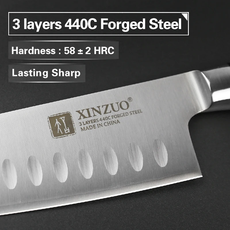 XINZUO 7 ''дюймовый нож Santoku 3 слоя 440C ядро Плакированные Стальные Кухонные ножи дело с мясом фрукты овощи с G10 Ручка