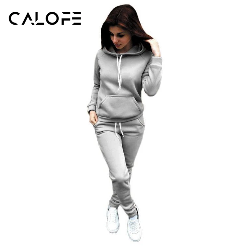 CALOFE, весенние женские спортивные костюмы, одноцветные карманы, наборы для бега, спортивные штаны, Женский костюм для бега, спортивный костюм, толстовка с капюшоном, Z35