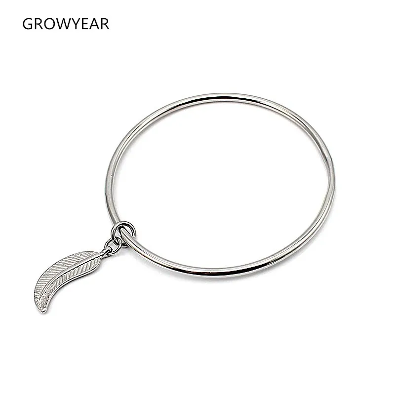 Женский браслет из нержавеющей стали с подвеской в виде пера|stainless steel charm bangle|bangle