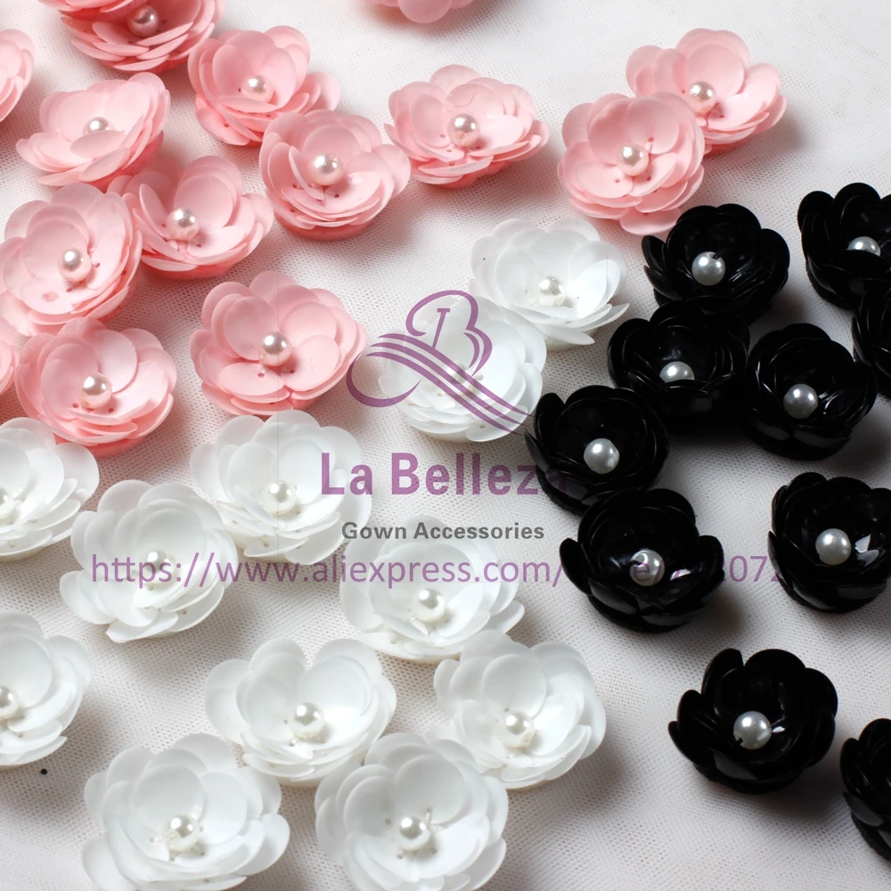 La Belleza/белые/розовые/черные 3D жемчужные цветы с блестками 3 см 30 шт./лот JZ1803|flower
