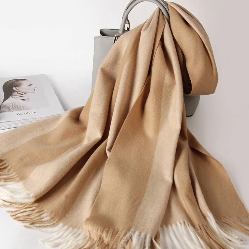 Camel Stripe Женские пончо палантины зимний шарф женские кашемировые шерстяные шарфы шали Мягкий шарф для женщин шерстяные пашмины зимние теплые шали - Цвет: Camel Stripe