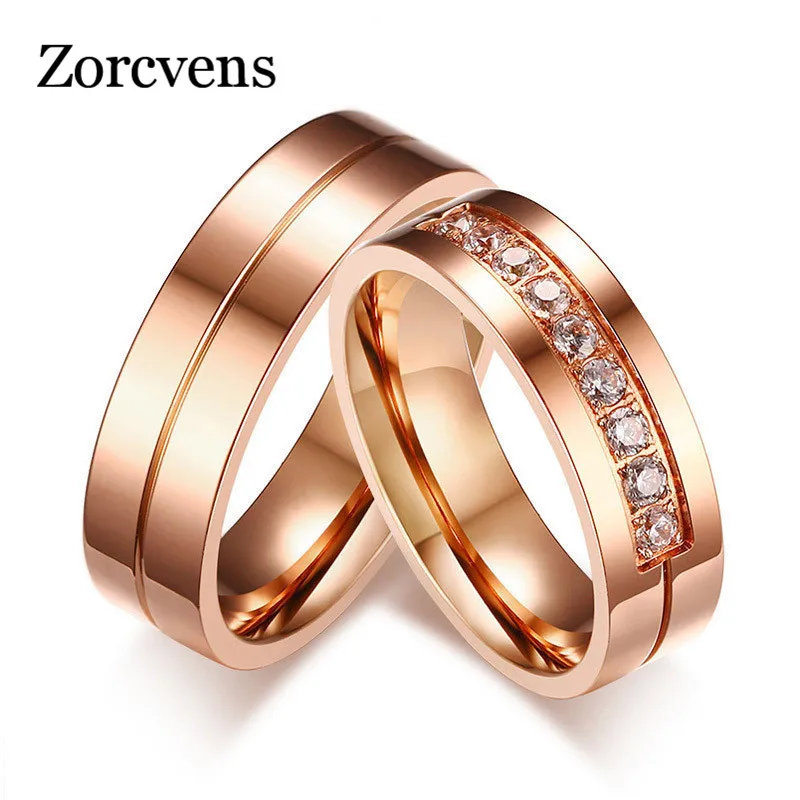 ZORCVENS трендовые обручальные кольца для женщин/мужчин Love Rose Gold color из нержавеющей