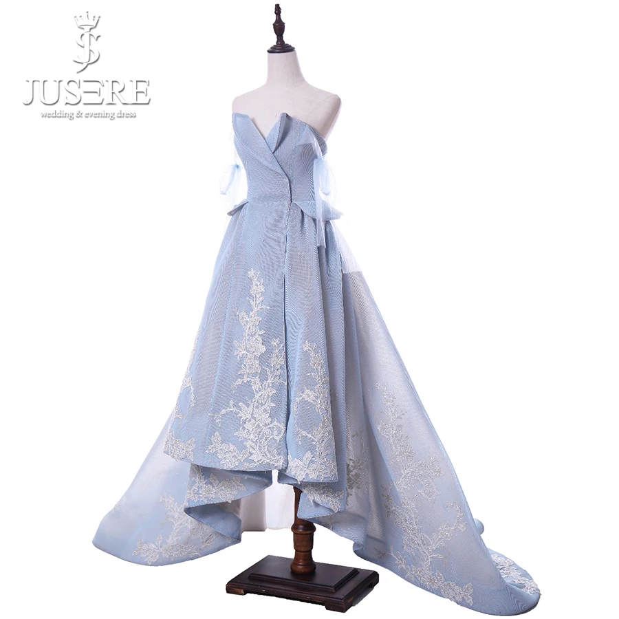 Jusere Design Light Blue High Low Prom Dress Off Shoulder Sleeveless Party Gowns Vestidos de fiesta Real Photos | Свадьбы и