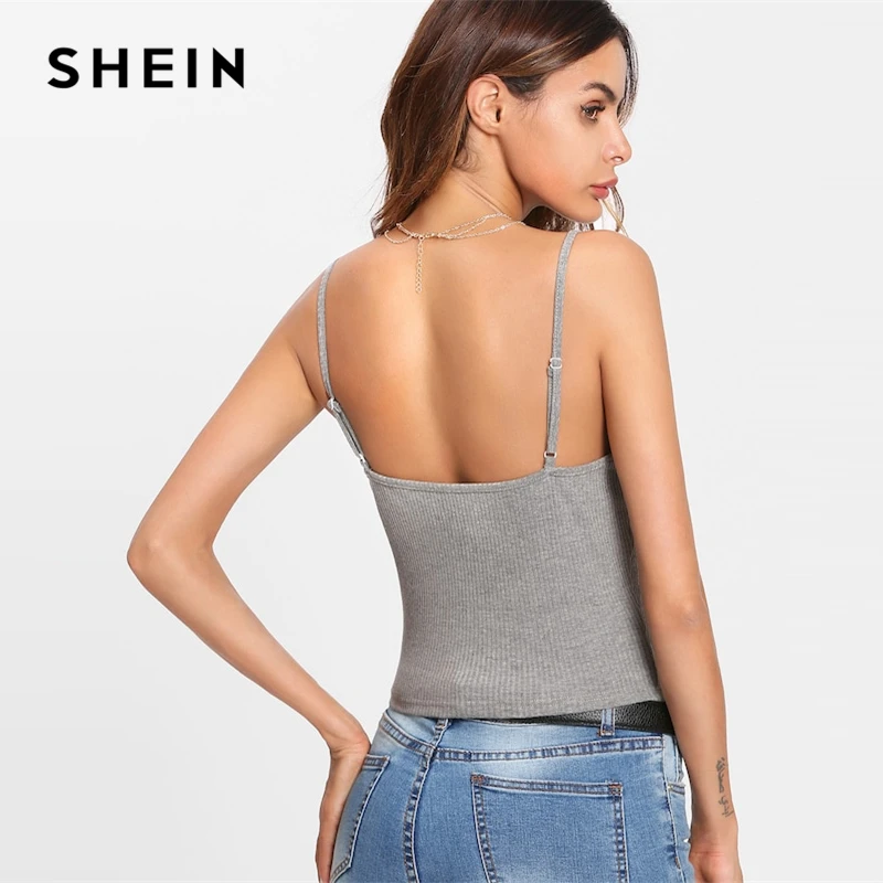 SHEIN Однотонный Мини Топ Со Шнуровкой, Кроп Топ На Бретельках, Стильный Повседневный Топ