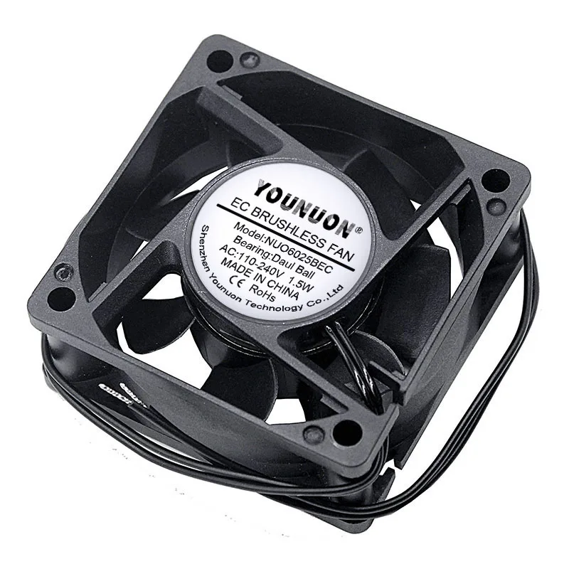 YOUNUON Dual Ball 60mm 6CM 60x60x25mm EC Brushless Fan AC 110V 115V 120V 220V 240V Axial Fan With Srwes& Fan Grills 6025