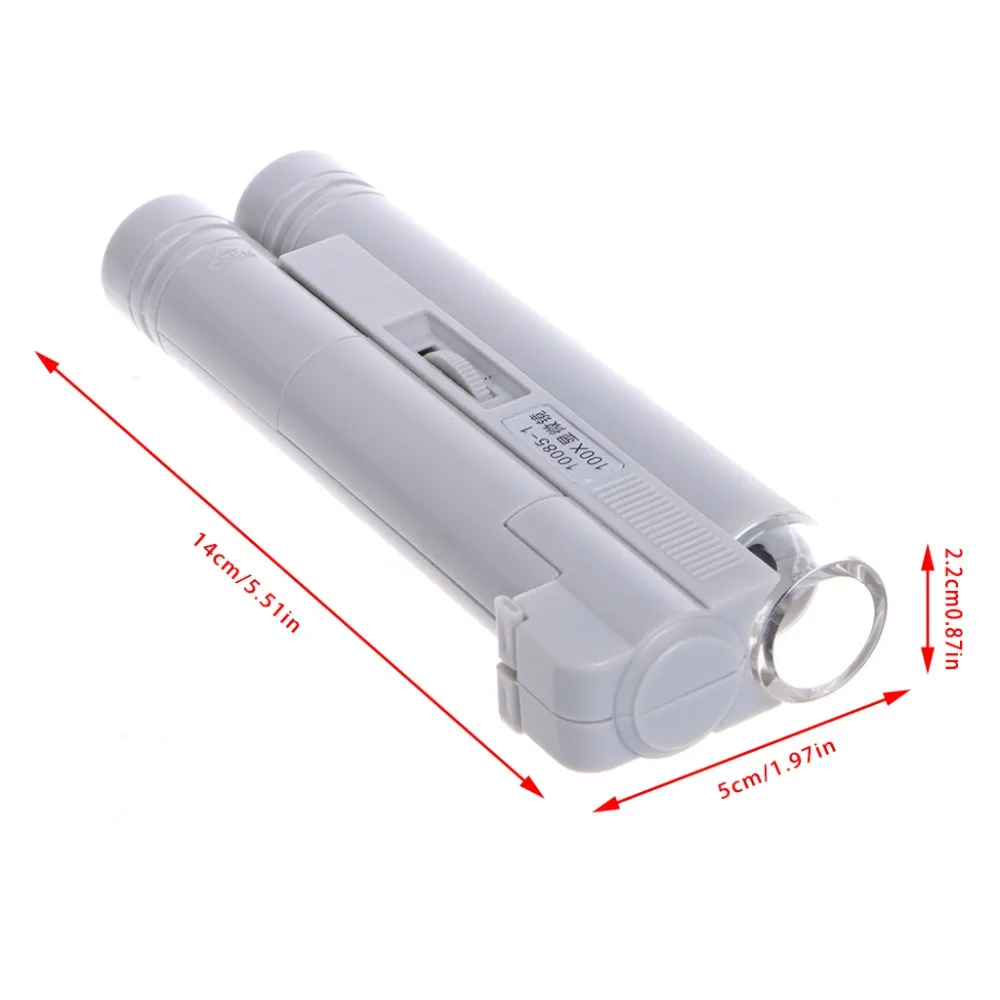 

100X Zoom Handheld Microscope LED Light Jewelry Magnifier Lens Loupe Pocket New