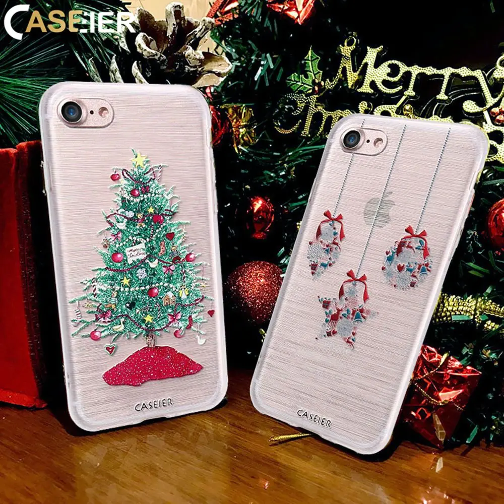 Caseier Рождество чехол для iPhone X 6 6s Plus подарок на Новый год силиконовый x 3D живопись