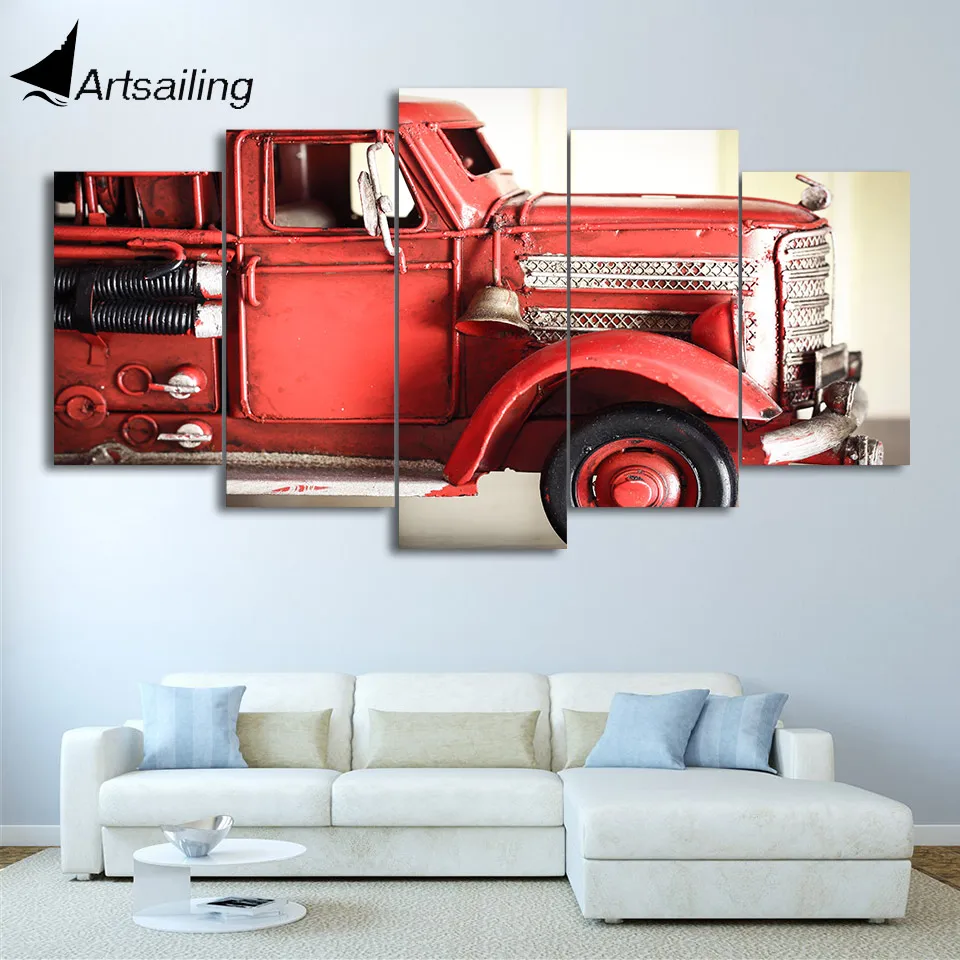 HD printed 5 piece canvas art Fire truck red vehicle wall pictures for living room modern free shipping CU-2515C | Дом и сад