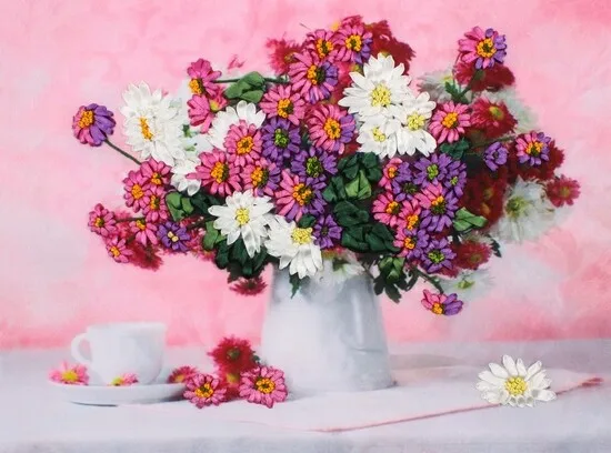Цветы ромашки 3D 50*40 см Набор для вышивки лентами набор рукоделия | Дом и сад