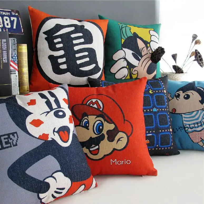 Мультяшная детская подушка Микки гуффи Китти Астро мальчик Марио льняная