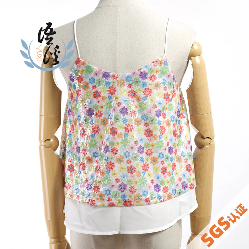 Женский поддельный Двухсекционный цветочный расшитый блестками короткий топ с