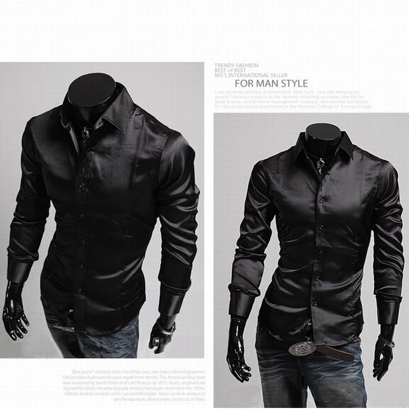 Мужчины Платье С Длинным Рукавом Однобортный Рубашка Slim Fit Camisa Masculina Бренд