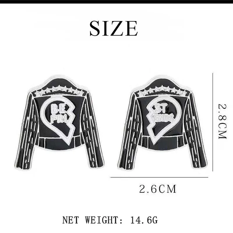 Cartoon 2 Pcs/Set Black Leather Jacke Broken Heart Brooches Pins Fashion Best Friends Enamel Brooch Forever Friendship Lapel Pin | Украшения
