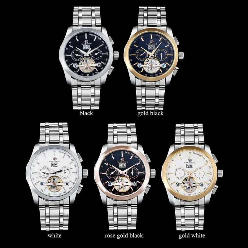 FORSINING 2017 Роскошные Брендовые Часы для мужчин из нержавеющей стали механические