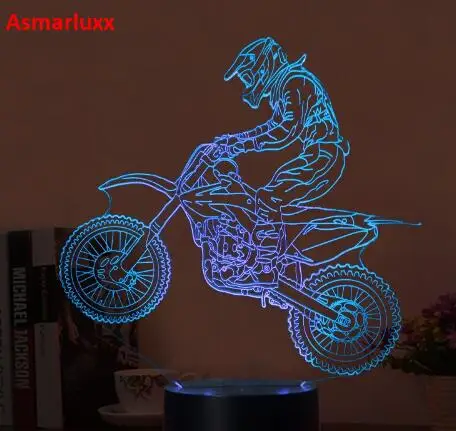 MotorCross Bike Lamp Крутая игрушка 3D самолет военный самолет лампа Модель креативный Ночной светильник сенсорный реактивный самолет настольная лампа светодиодный голограмма Иллюзия лампа прикроватная лампа - Испускаемый цвет: MotorCross Bike Lamp