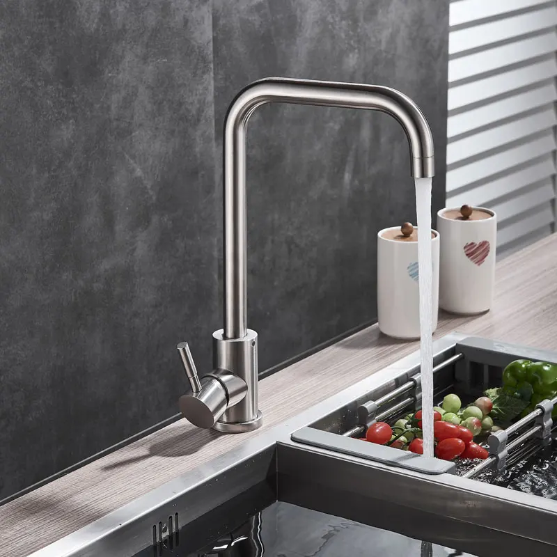 Stainless steel Brushed Nickel or Black one stream modes kitchne faucet hot cold mixer tap rotation deck mount torneira crane