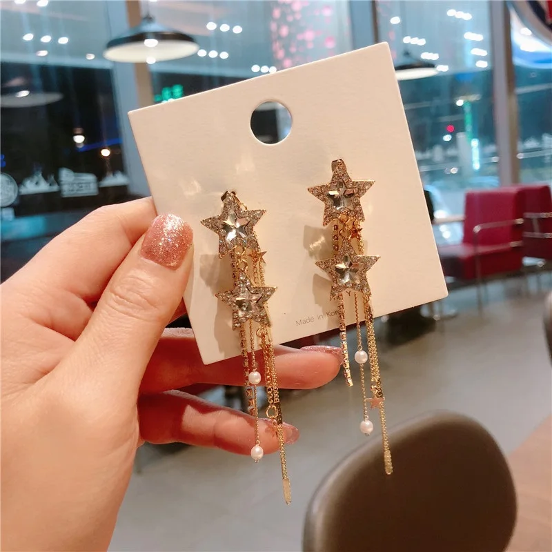 Корейские модные ювелирные изделия темперамент звезда CZ Кристалл серьги с