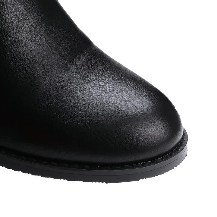 Женские мотоциклетные сапоги из ПУ кожи на низком квадратном каблуке|calf boots|fashion