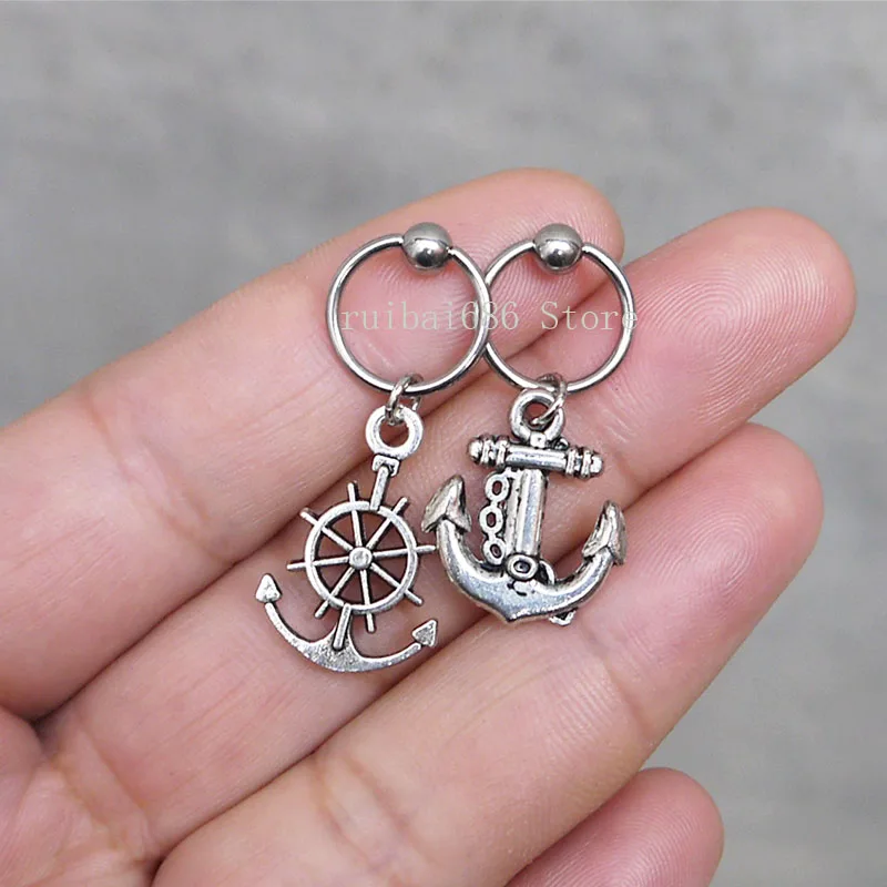 2pcs Handmade Anchor and rudder cartilage Hoop Earring Tragus Helix Piercing | Украшения и аксессуары