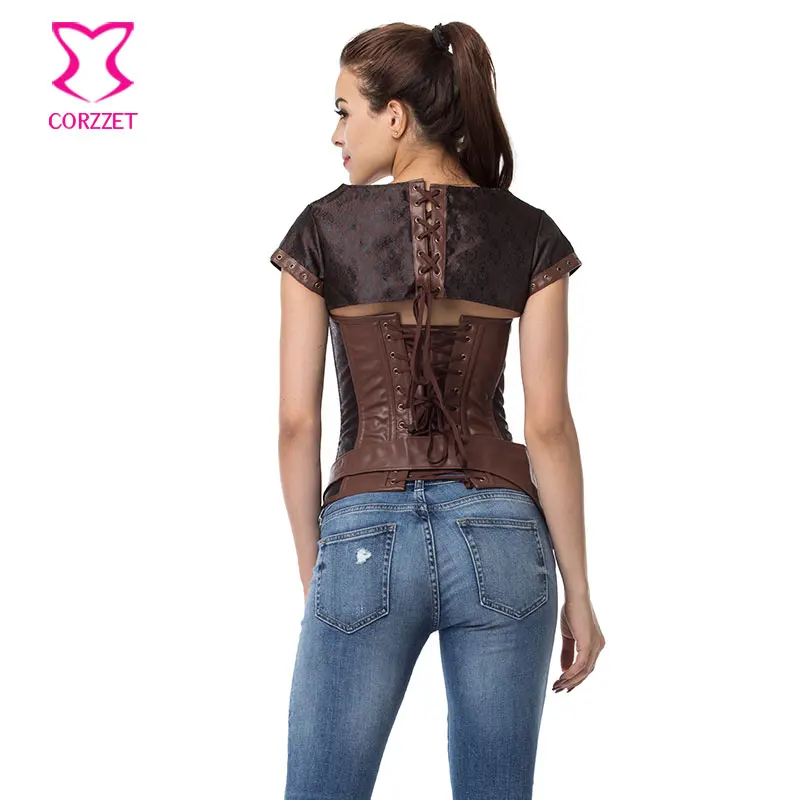 Коричневый Готический корсет в стиле стимпанк для женщин сексуальный размера
