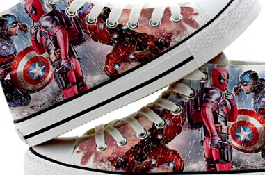 style 2-female Halloween Men SuperHero Cosplay Shoes Canvas Shoes Printed Sneakers Deadpool Captain America Printed Shoes - Цвет: style 2-female